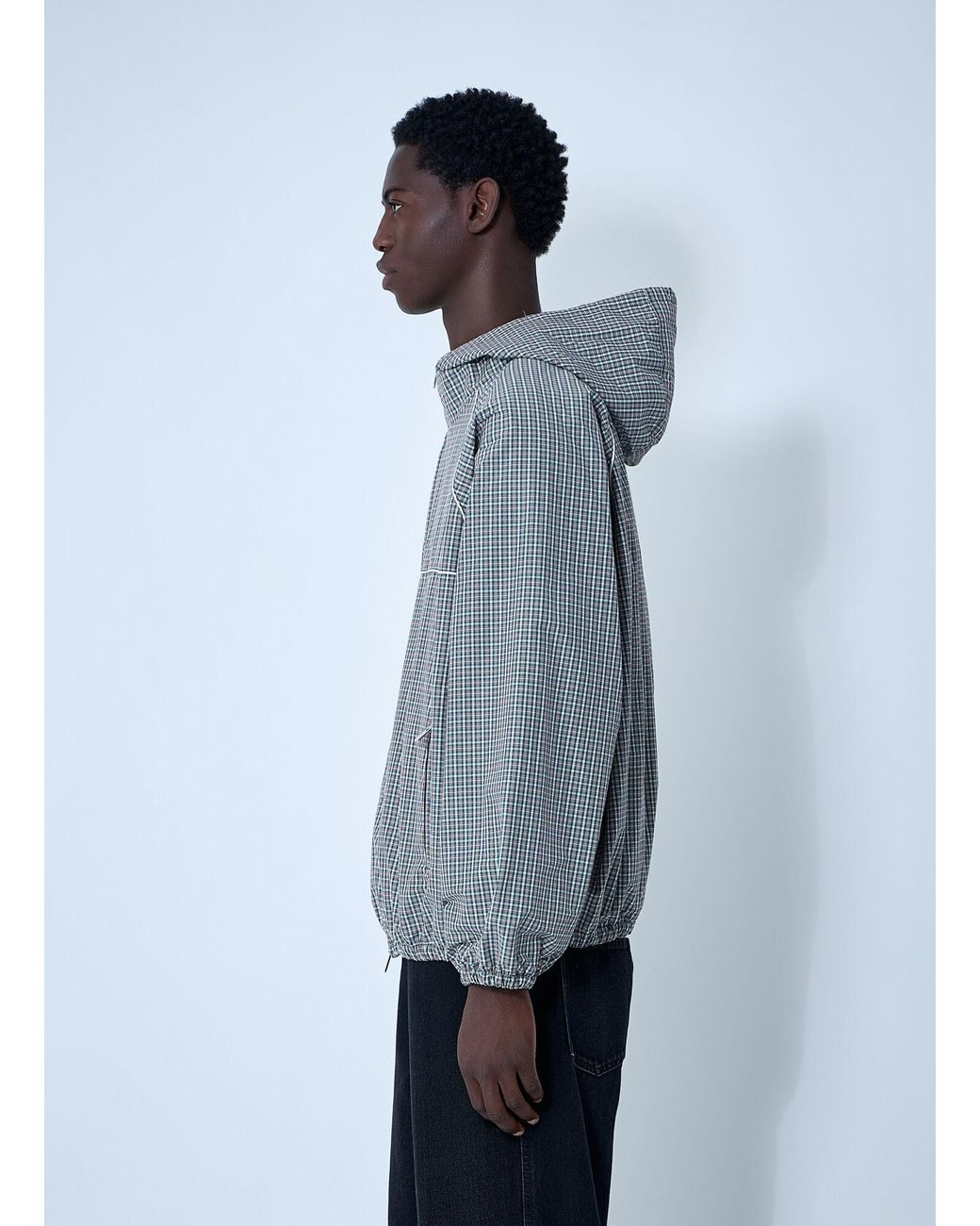 Miu Miu Blue Check Hooded Jacket for men