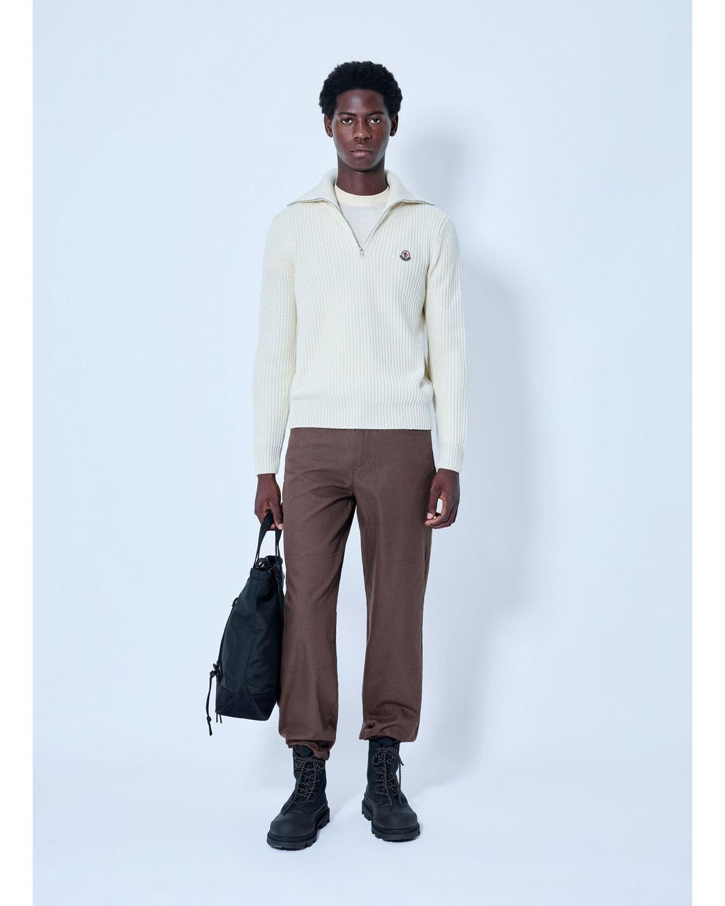 Moncler White Ribbed Cotton Sweater for men