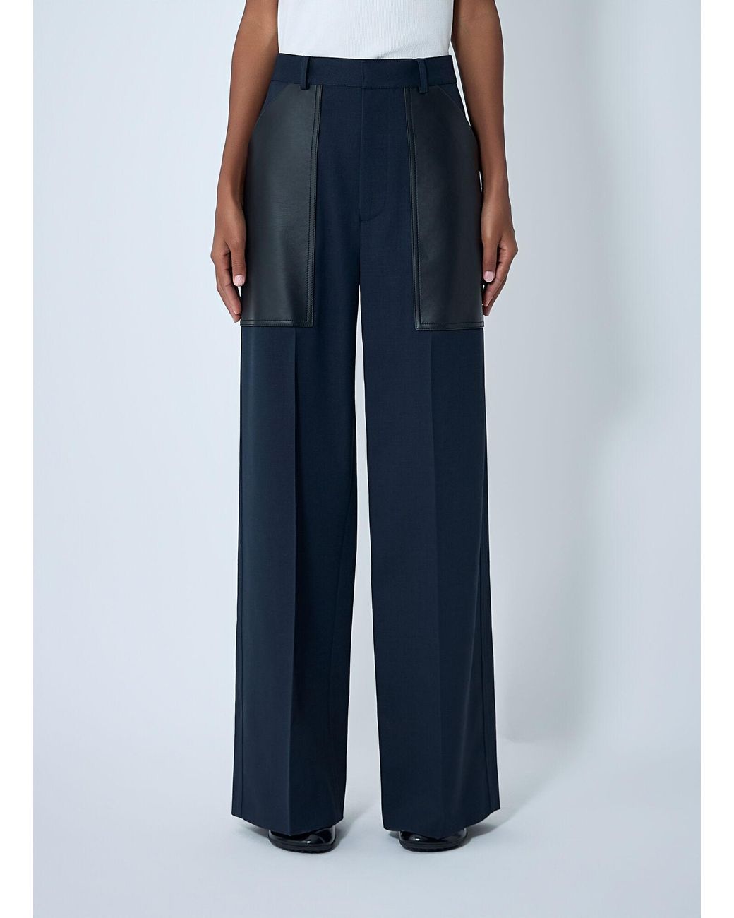Bottega Veneta Blue Compact Wool And Cotton Twill Pants