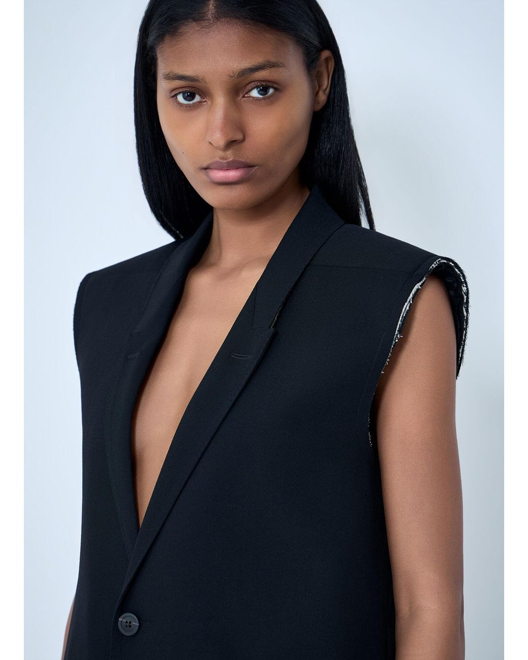 Rick Owens Blue Sleeveless Tailored Blazer