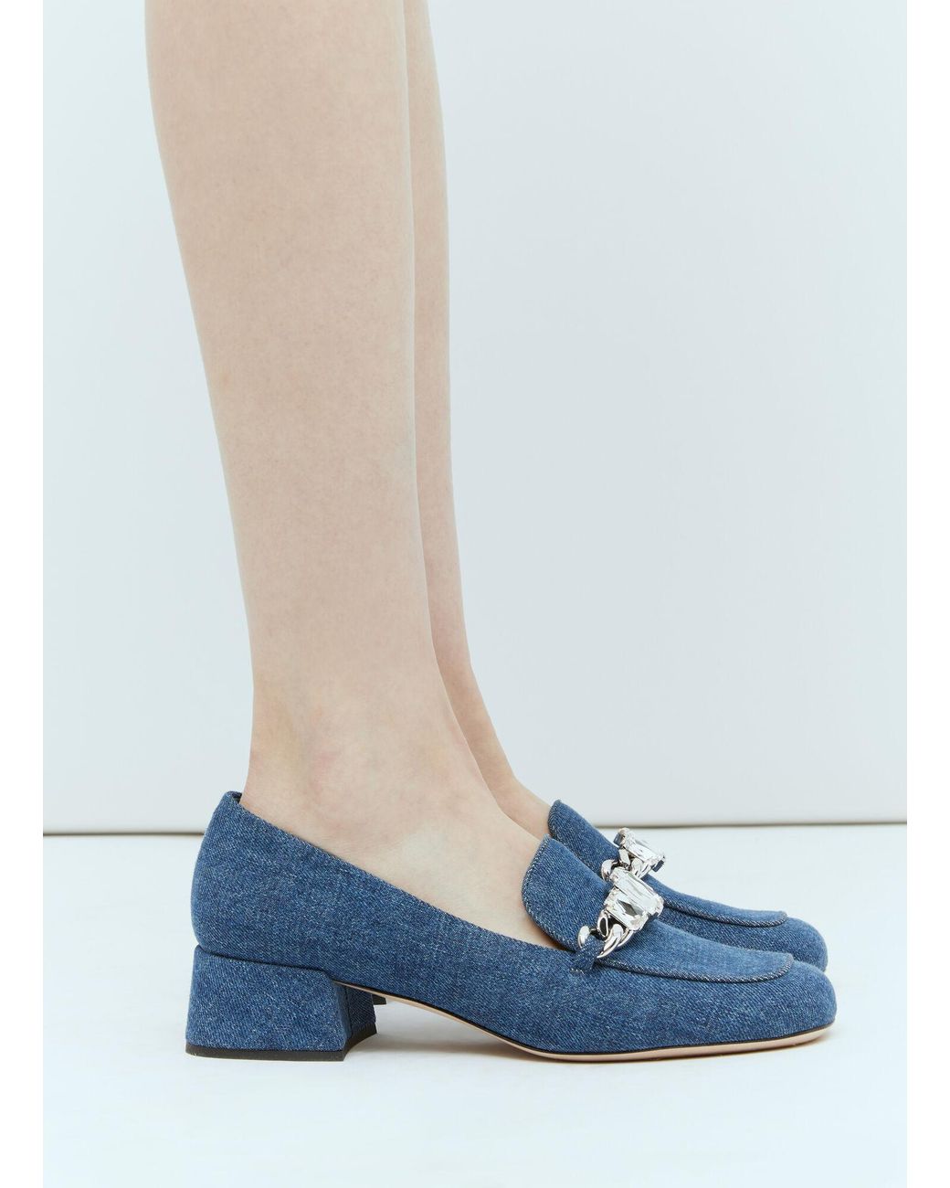 Miu Miu Blue Crystal Embellished Denim Pumps