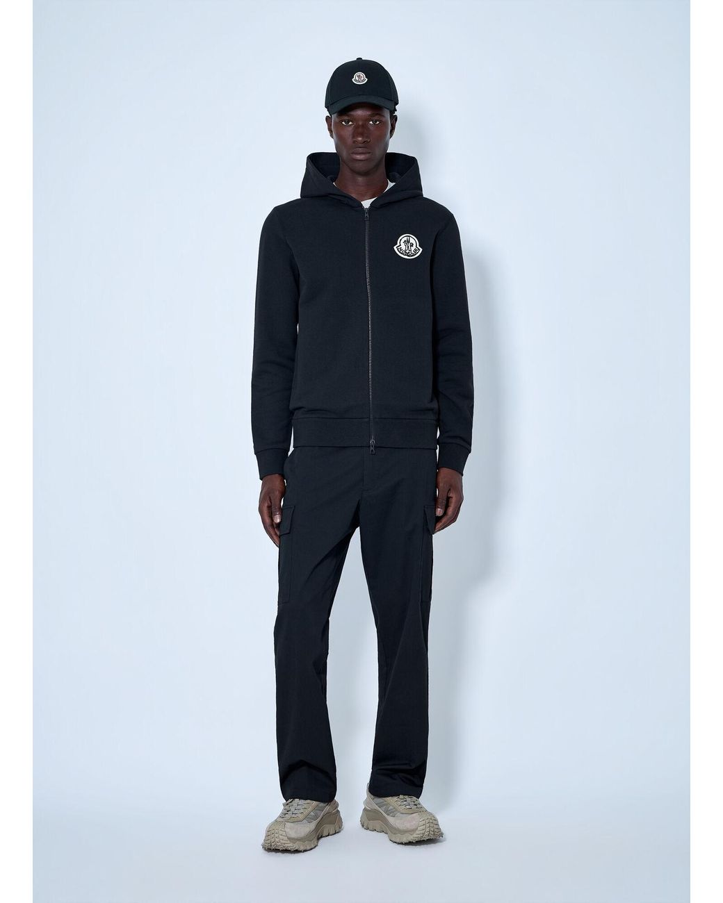 Moncler Blue Zip Hoodie With Logo Patch for men