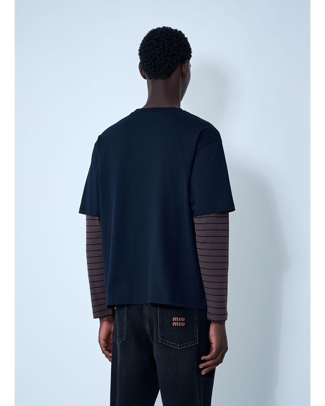 Miu Miu Logo Motif T-Shirt in Blue for Men | Lyst