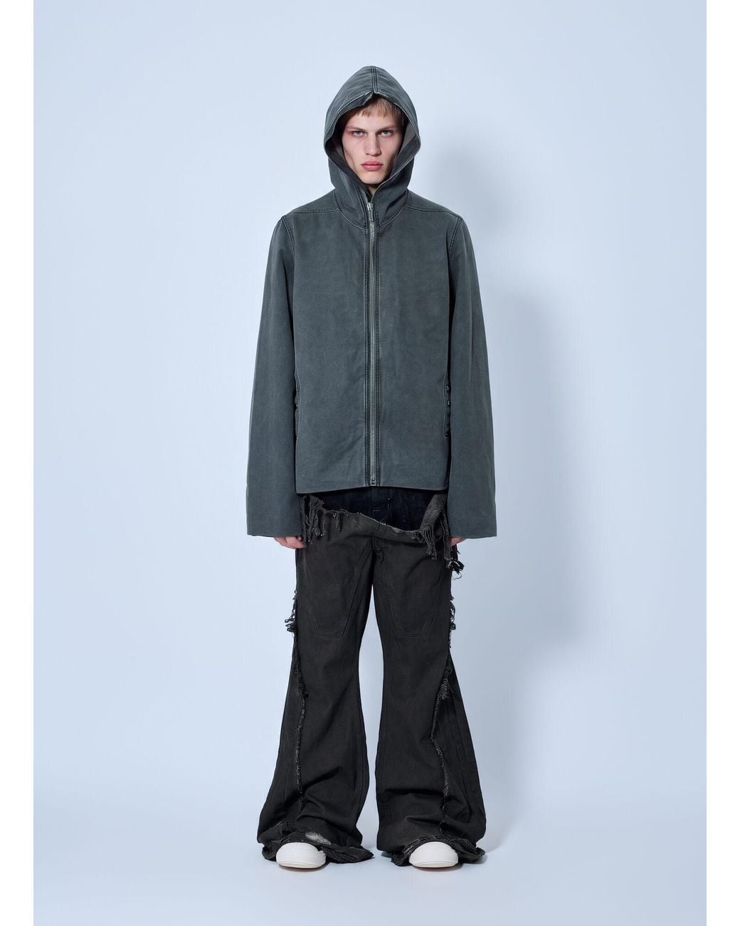 Rick Owens Gray Zip-Up Hooded Jacket for men