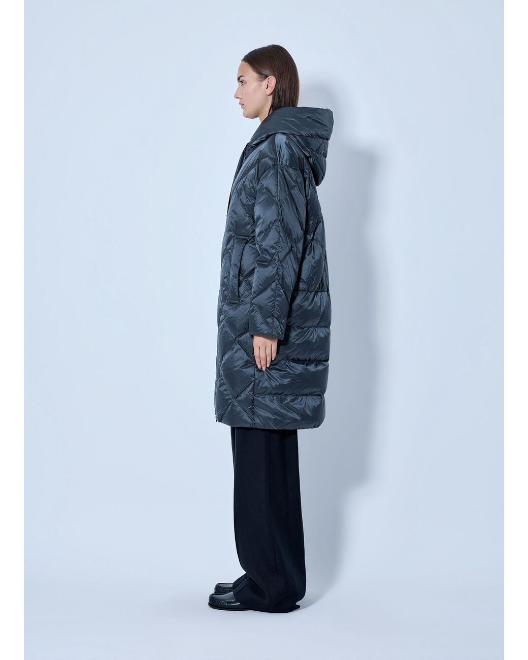 Max Mara Blue Quilted Hooded Coat