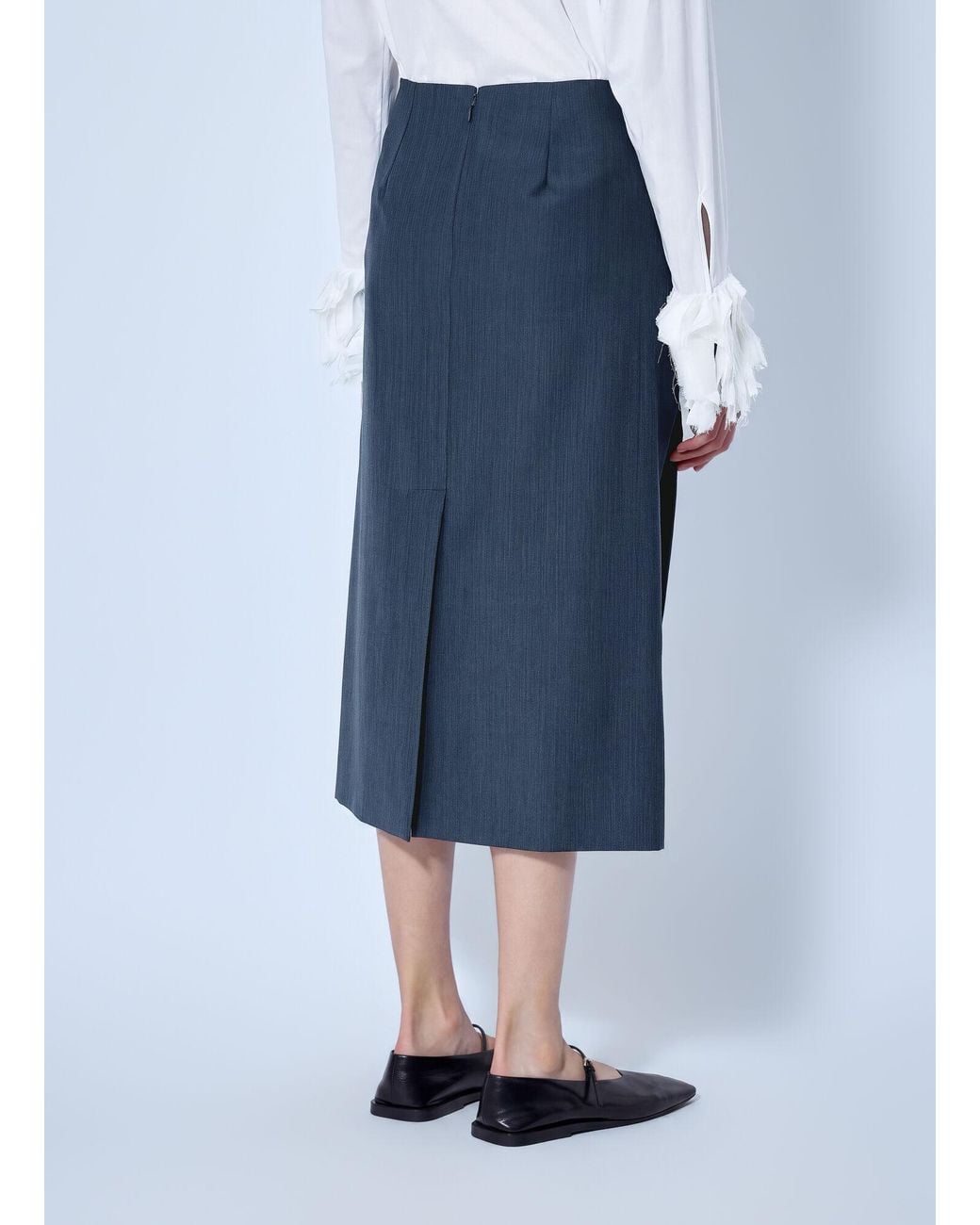 Jil Sander Blue Midi Skirt With Front Pleats