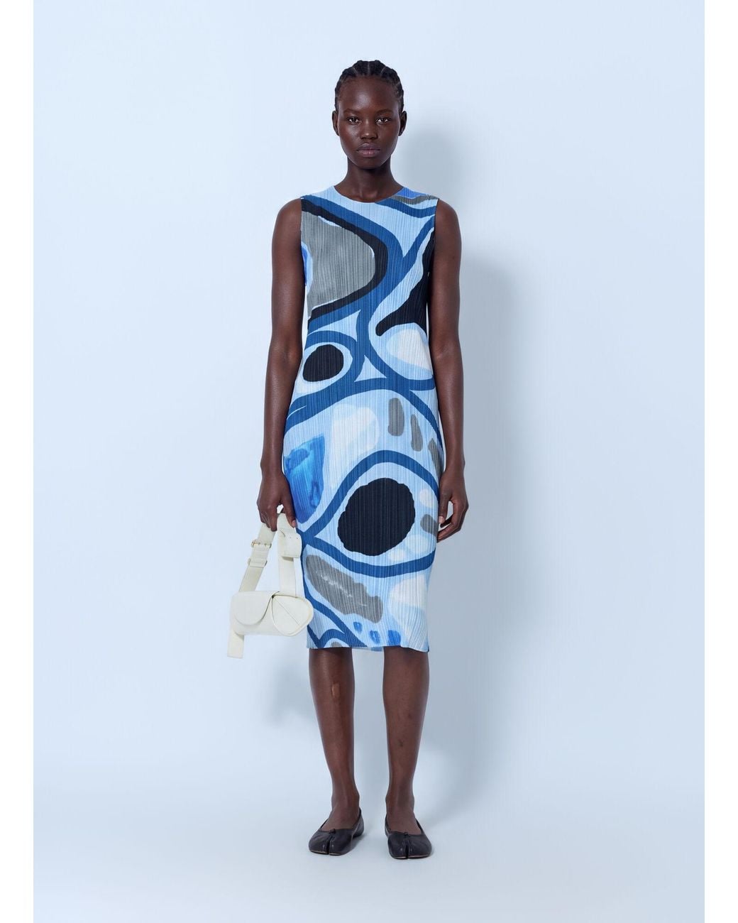 Pleats Please Issey Miyake Blue Roll Pleated Midi Dress