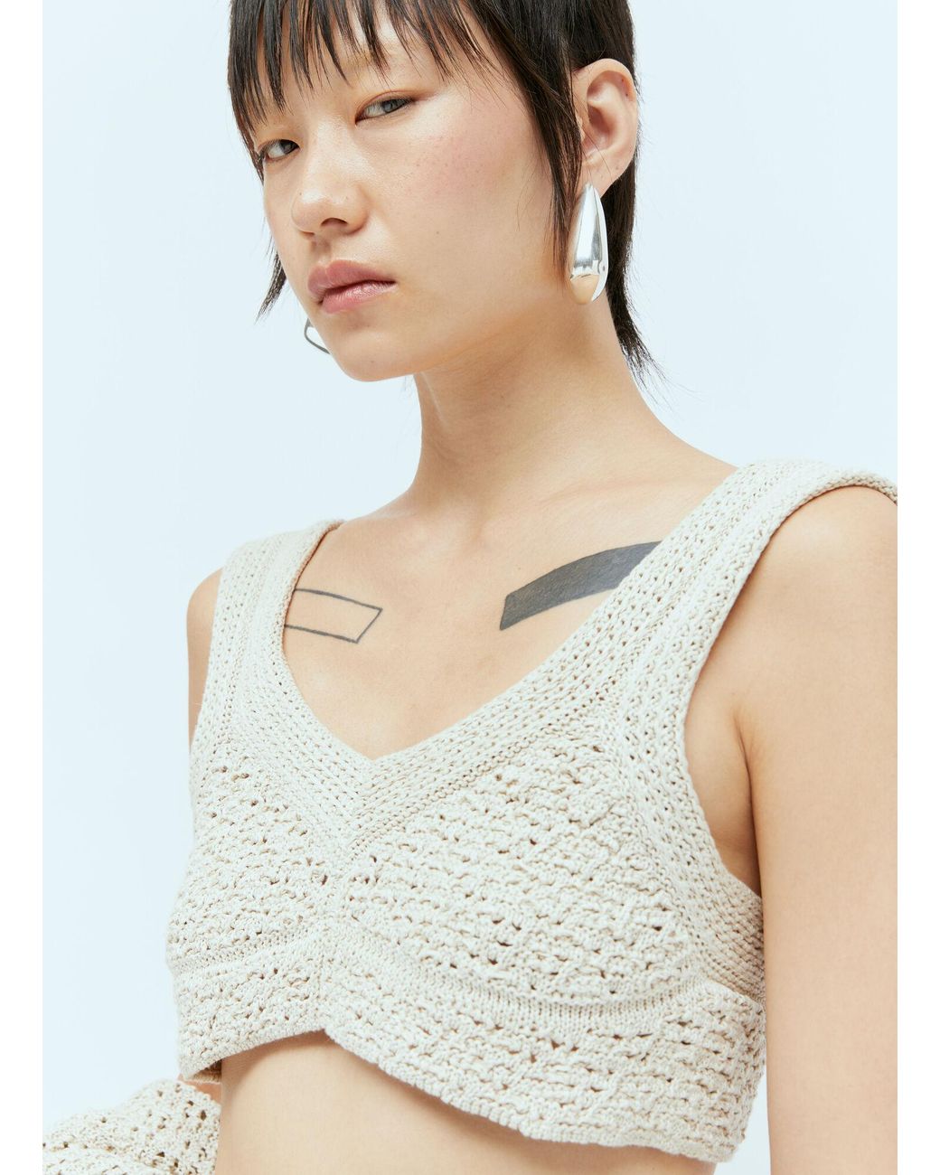 Bottega Veneta White Textured Knit Crop Top