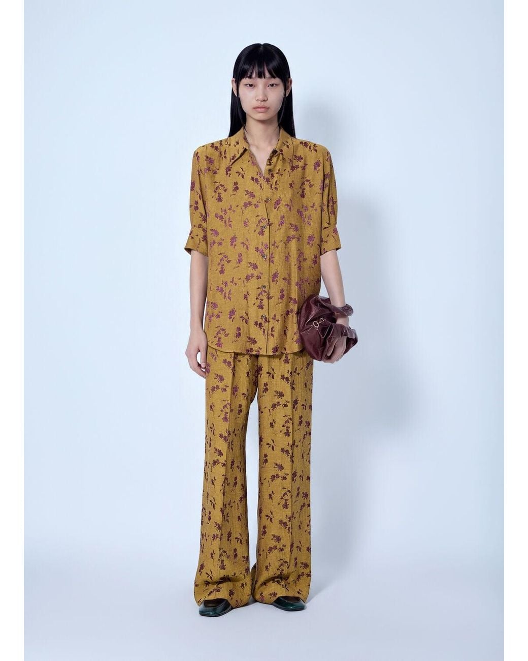 Dries Van Noten Blue Floral Patterned Button-Down Shirt