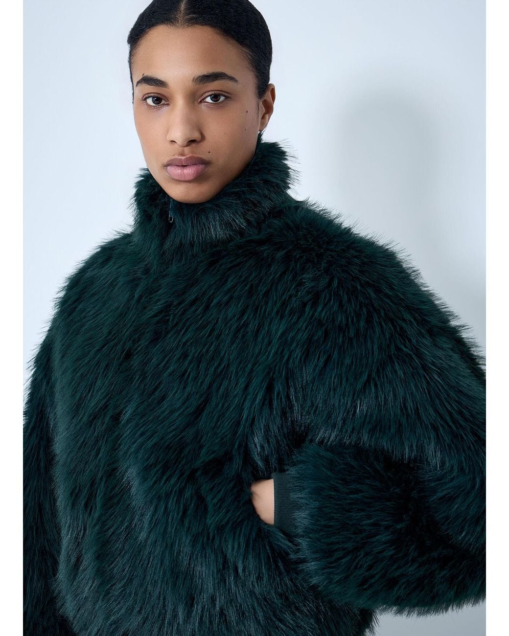 Balenciaga Blue Faux Fur Bomber Jacket