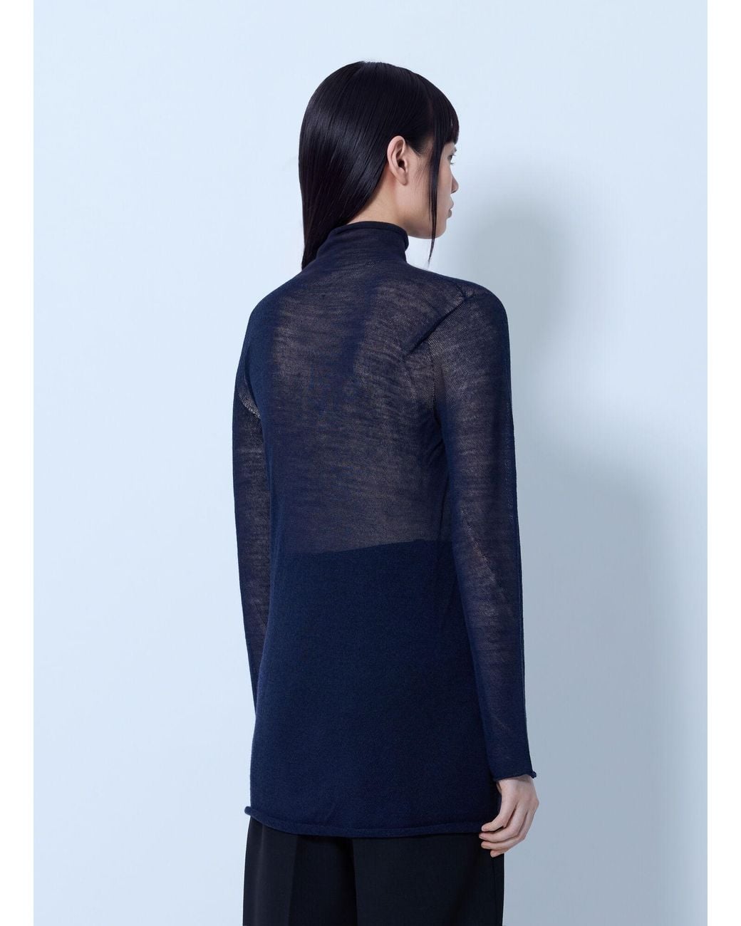 Issey Miyake Blue Sheer Turtleneck Sweater