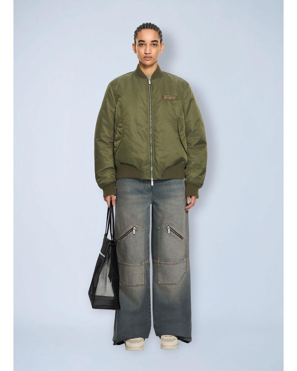 Off-White c/o Virgil Abloh Green Embroidered Nylon Bomber Jacket