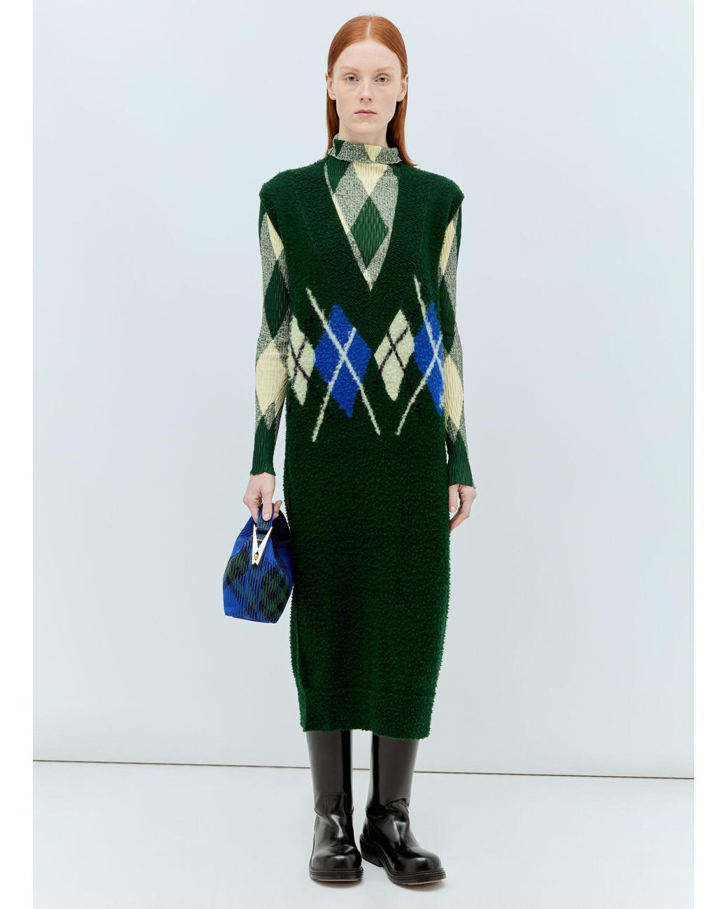 Burberry Green Argyle Wool Vest Dress