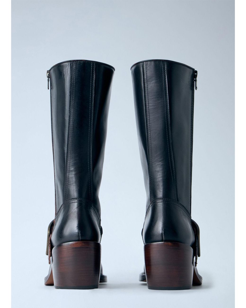 Dries Van Noten Blue Leather Buckle Boots