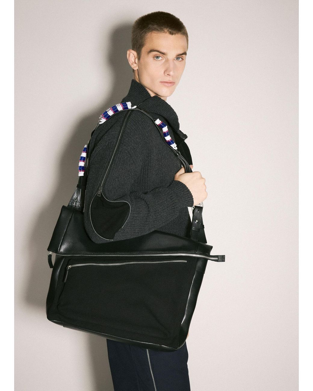 Kiko Kostadinov Jarocka Leather Canvas Shoulder Bag in Natural for