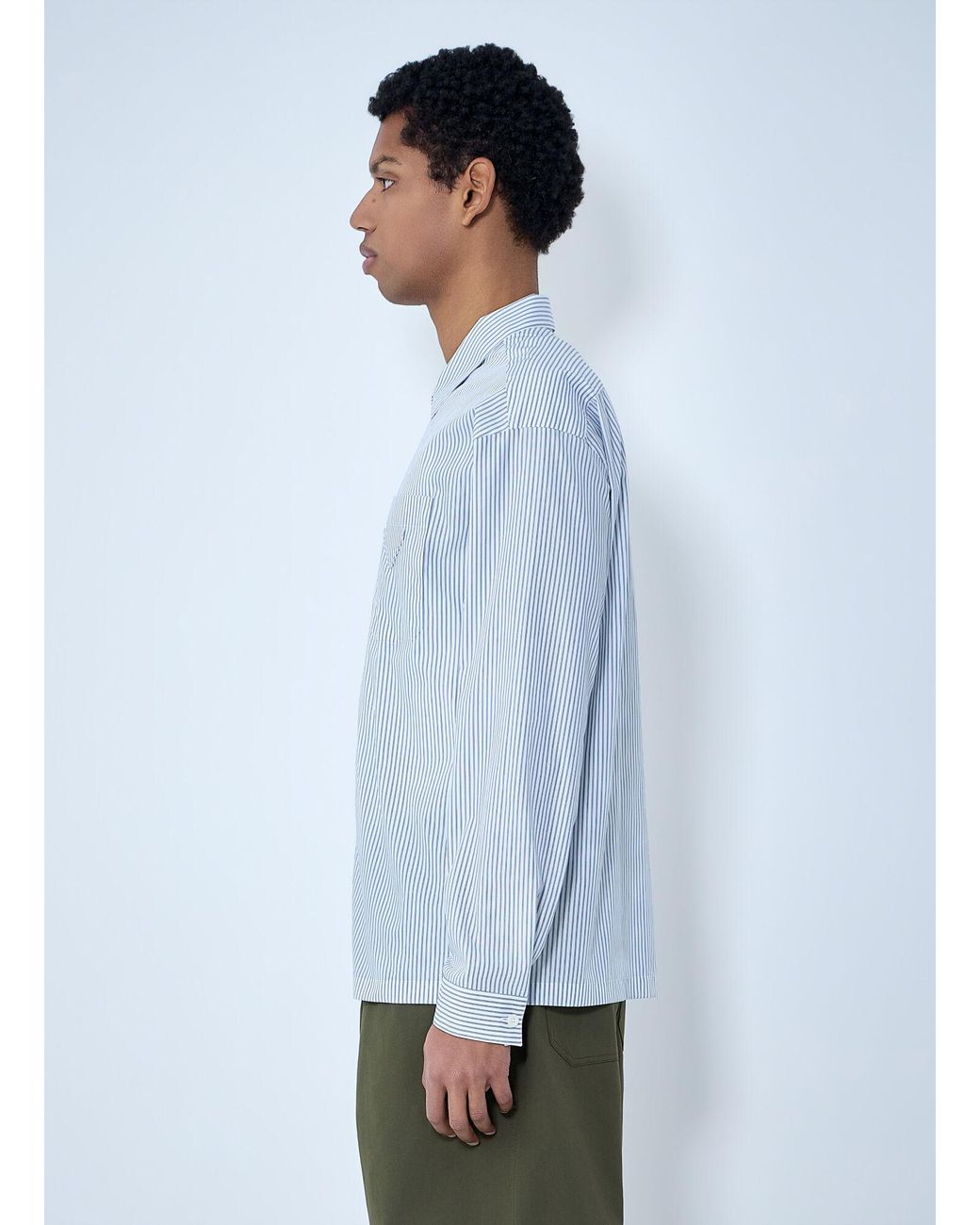 Prada Blue Zip-Front Stripe Shirt for men