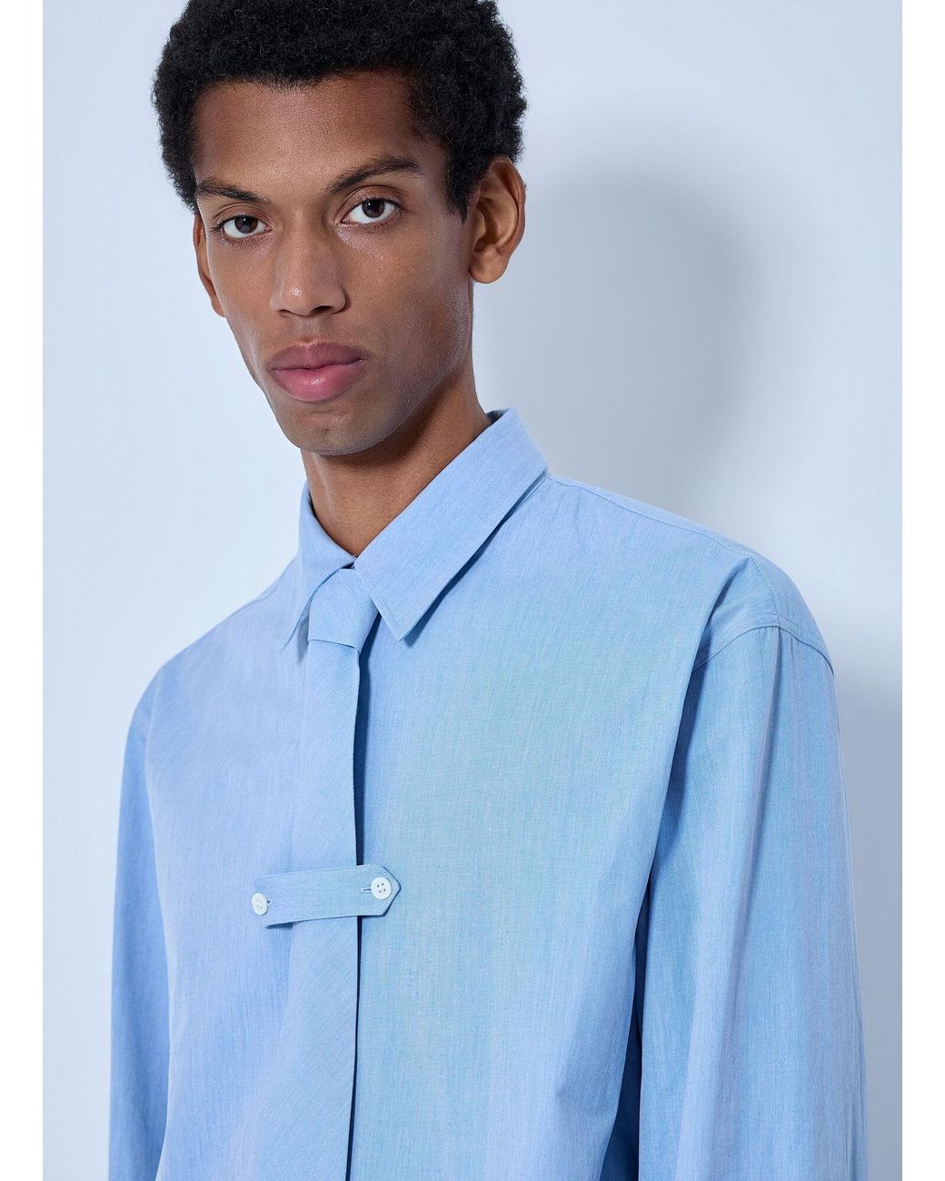 Dries Van Noten Blue Cilian Classic Cotton Shirt With Tie for men