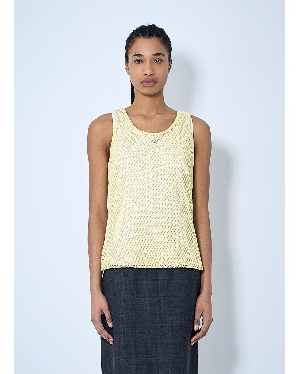 Prada Multicolor Logo Plaque Open- Knit Tank Top