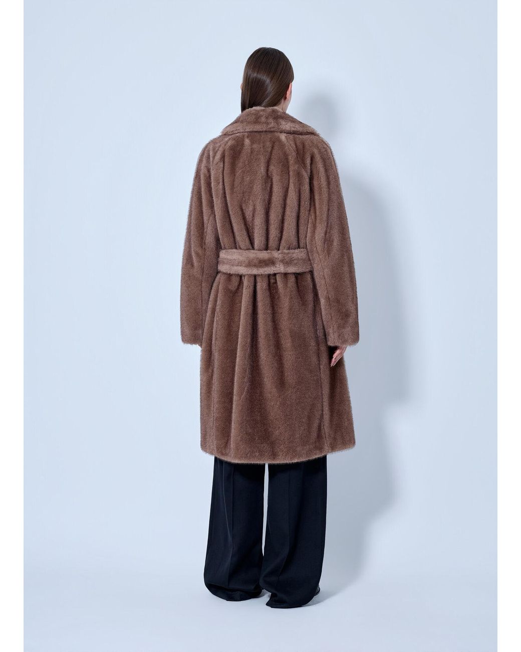 Max Mara Natural Faux Fur Belted Coat