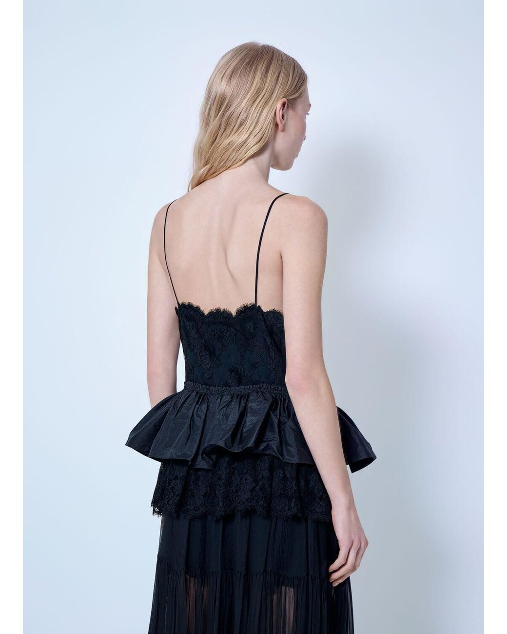 Chloé Blue Thin-Strap Ruffle Top