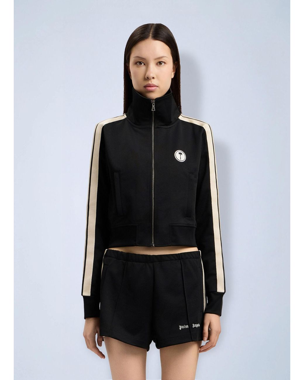 Palm Angels Black Tree Logo Crop Track Jacket