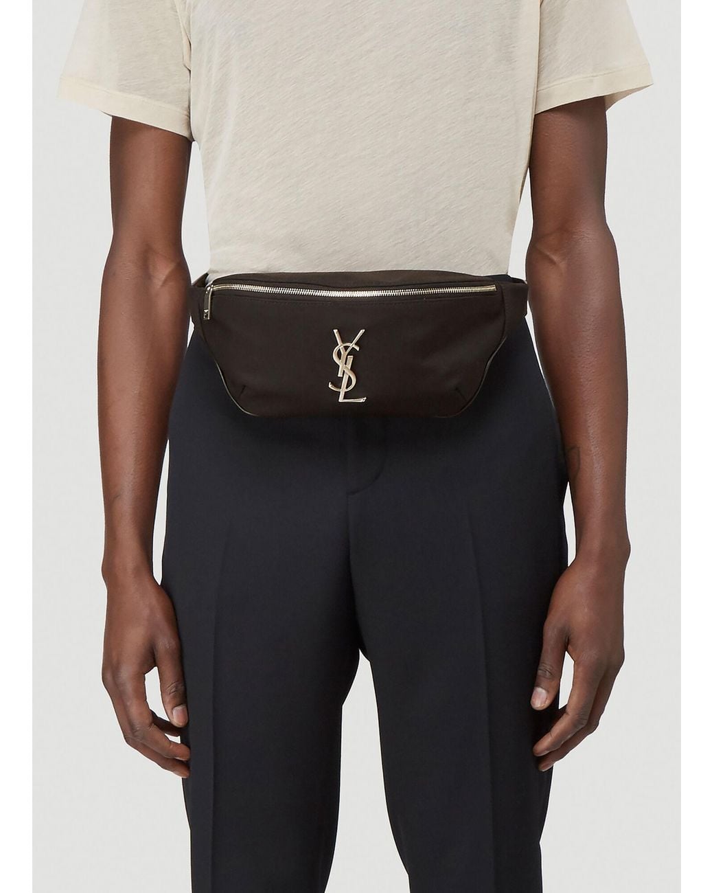 Saint Laurent Black Cassandre Classic Belt Bag for men