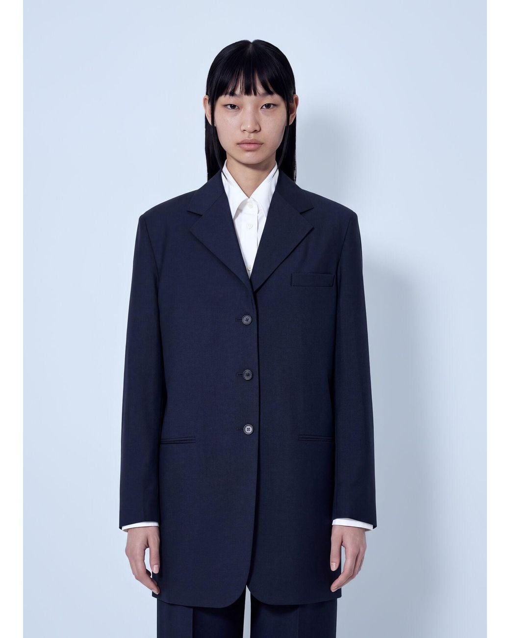 Jil Sander Blue Single-Breasted Wool Blazer
