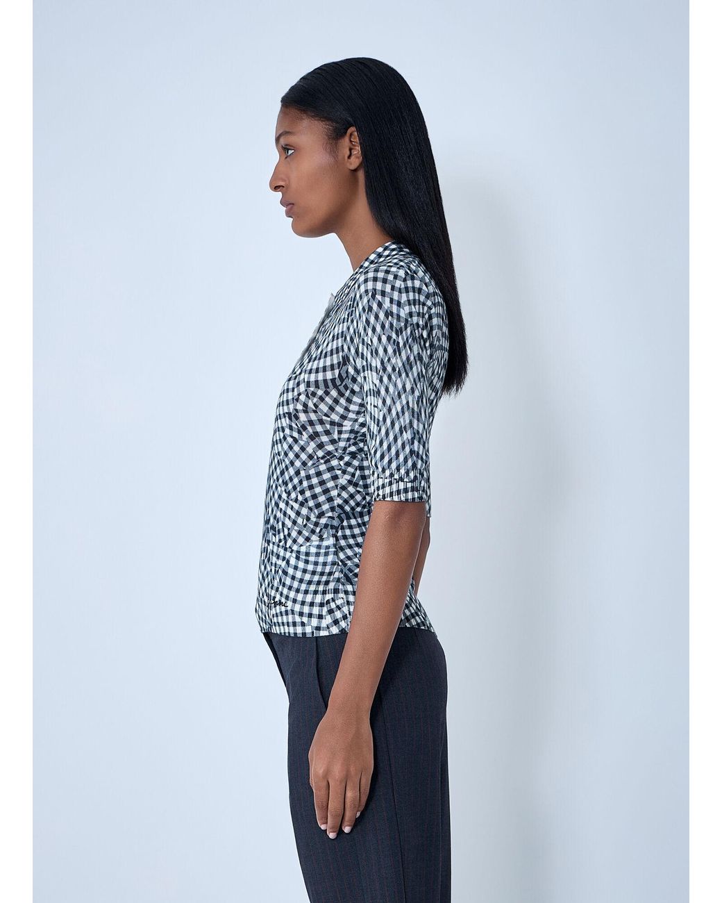 Ganni Blue Mesh Printed Polo Top