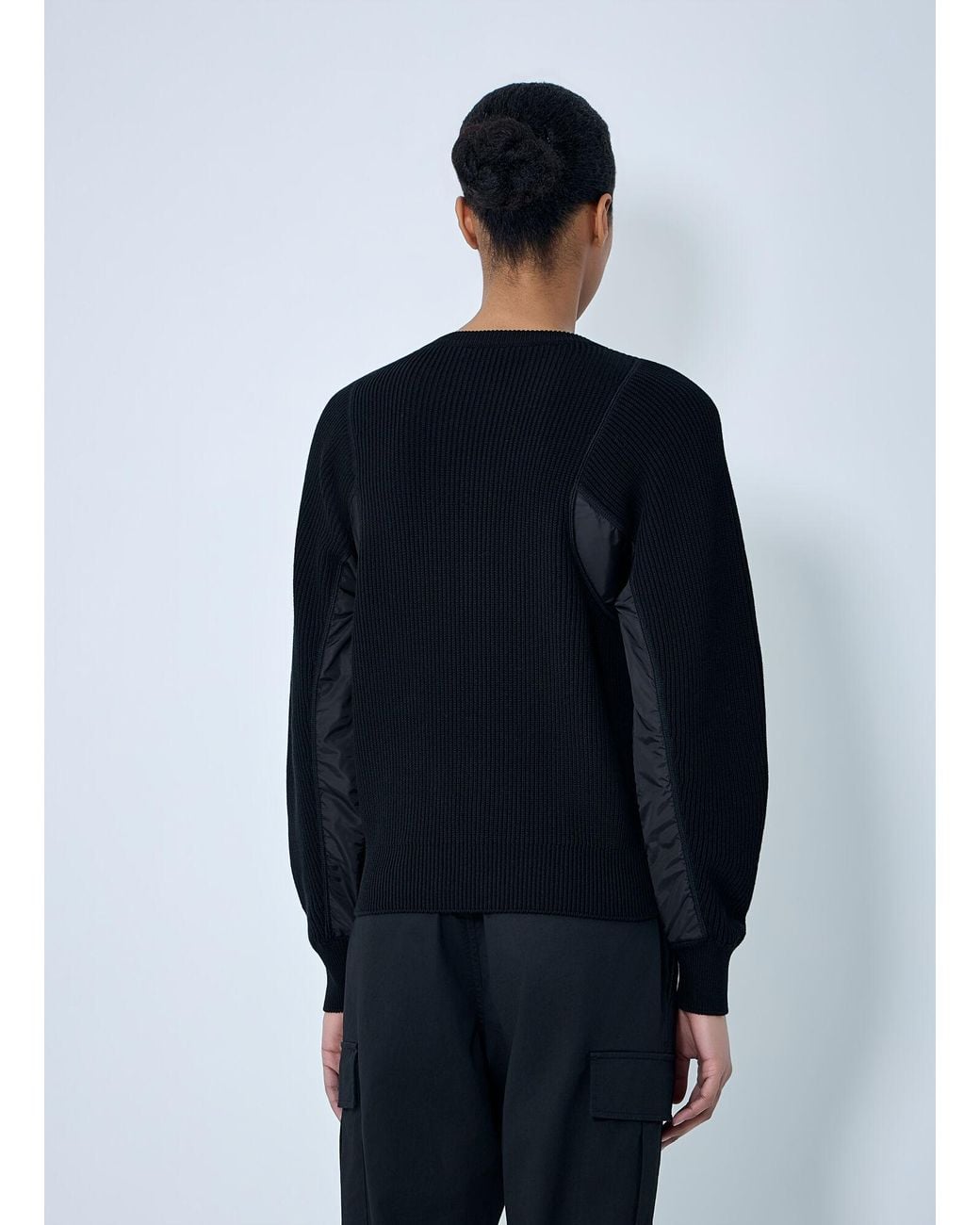 Moncler Blue Ribbed Knit Sweater With Contrast Panels