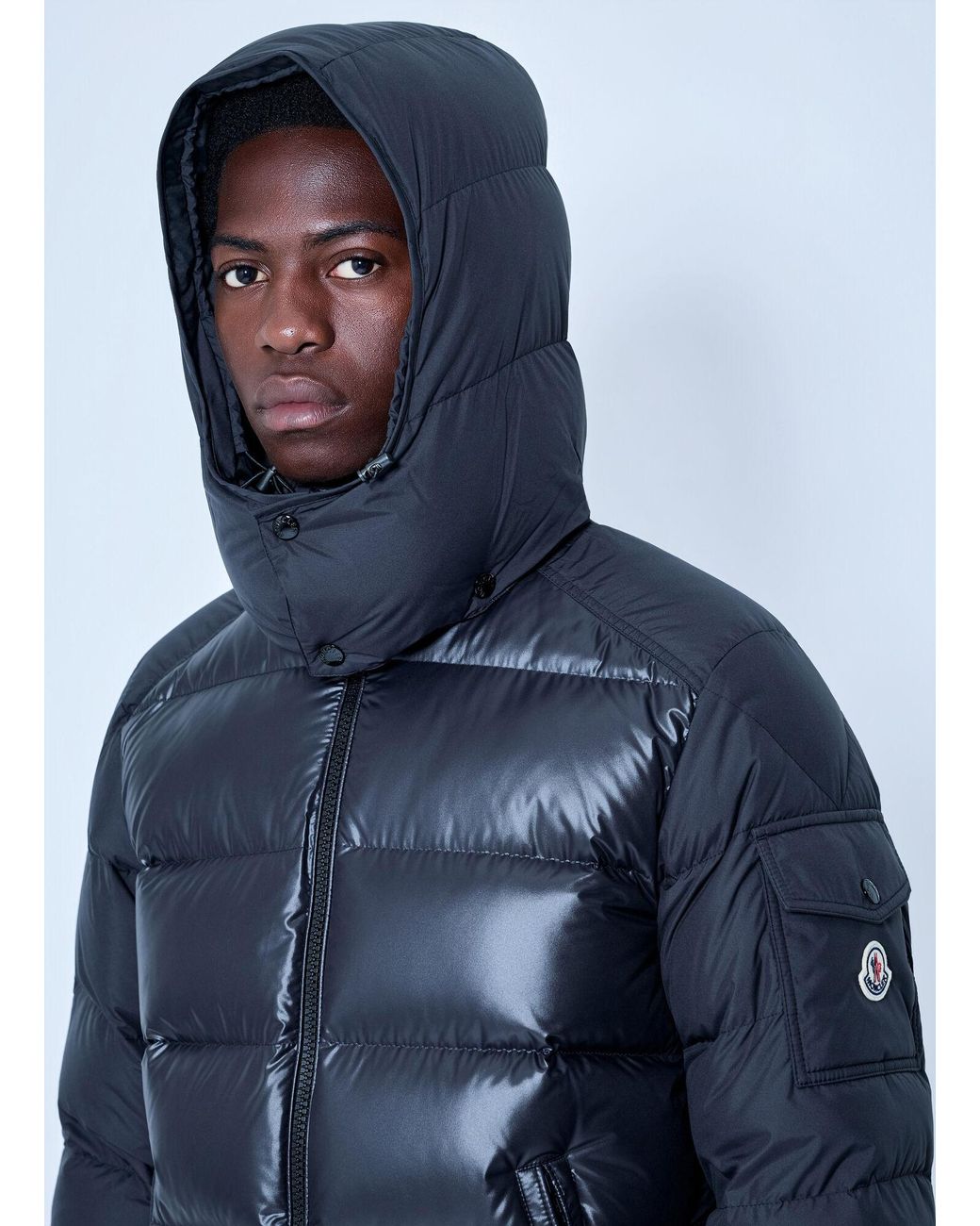 Moncler Blue Maya Hooded Short Down Jacket for men