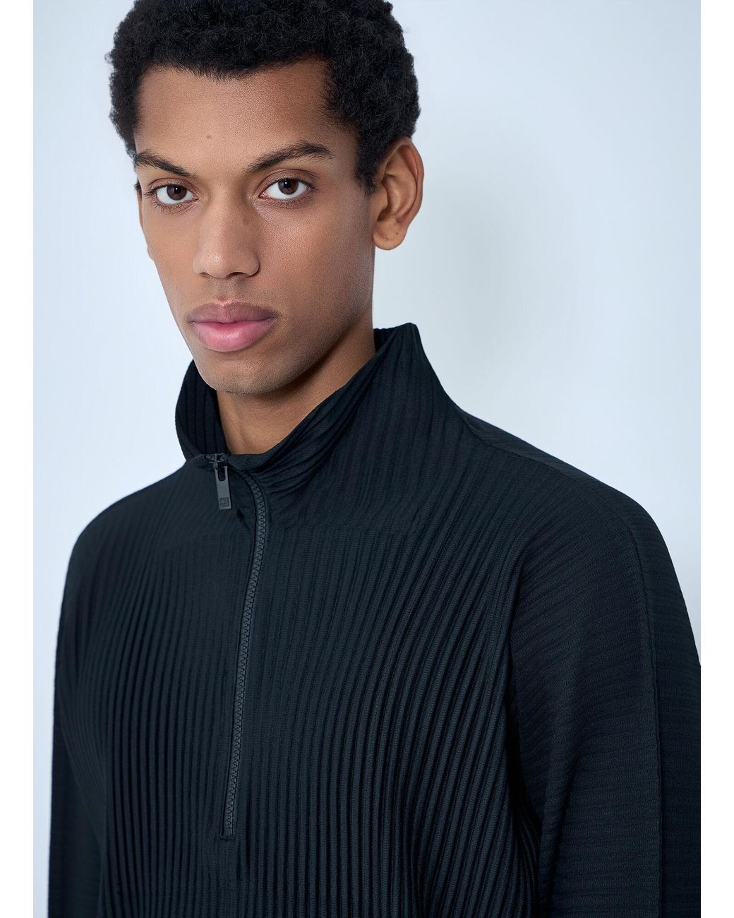 Homme Plissé Issey Miyake Pleated Half-Zip Pullover Sweater in