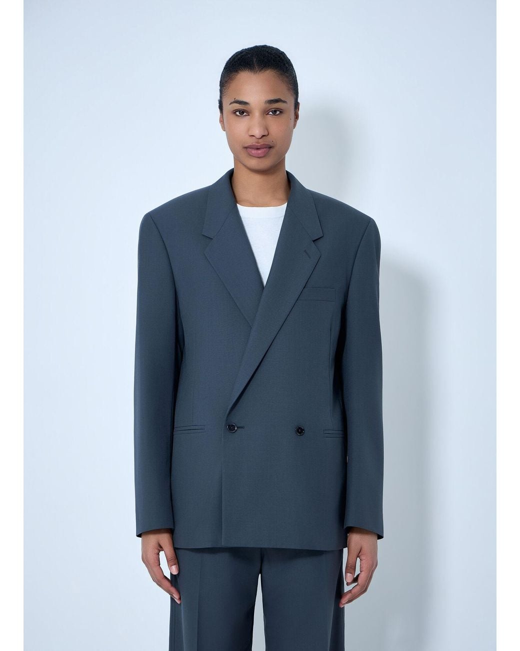 Lemaire Blue Double-Breasted Wool Suit Blazer