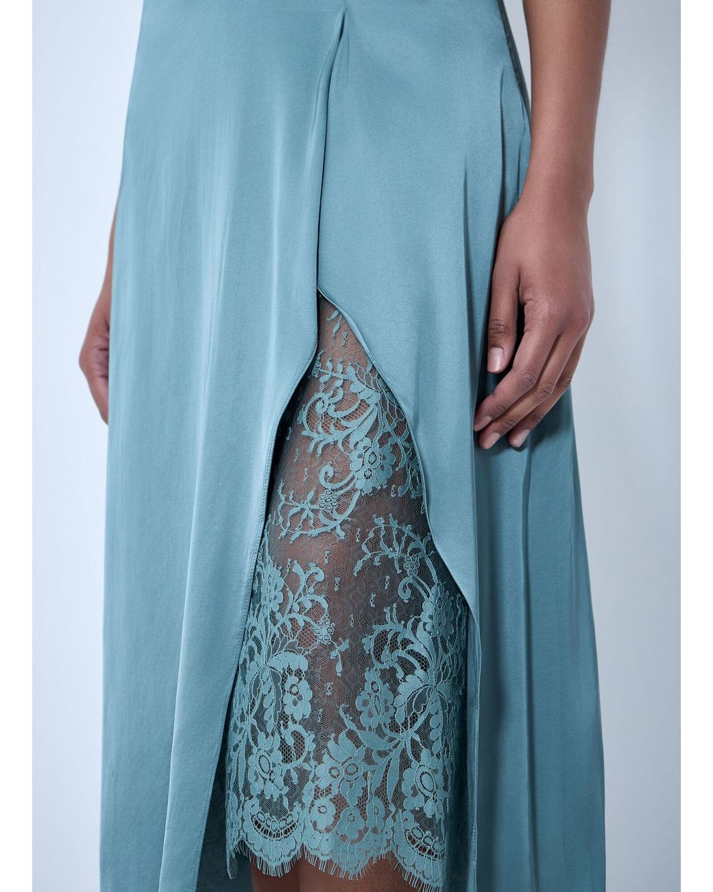Acne Blue Lace-Trimmed Slip Dress