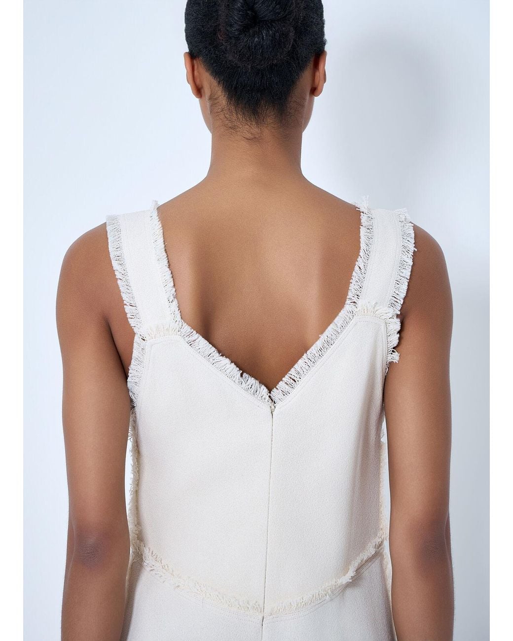 Totême  White Bouclé Maxi Dress With Frayed Edges