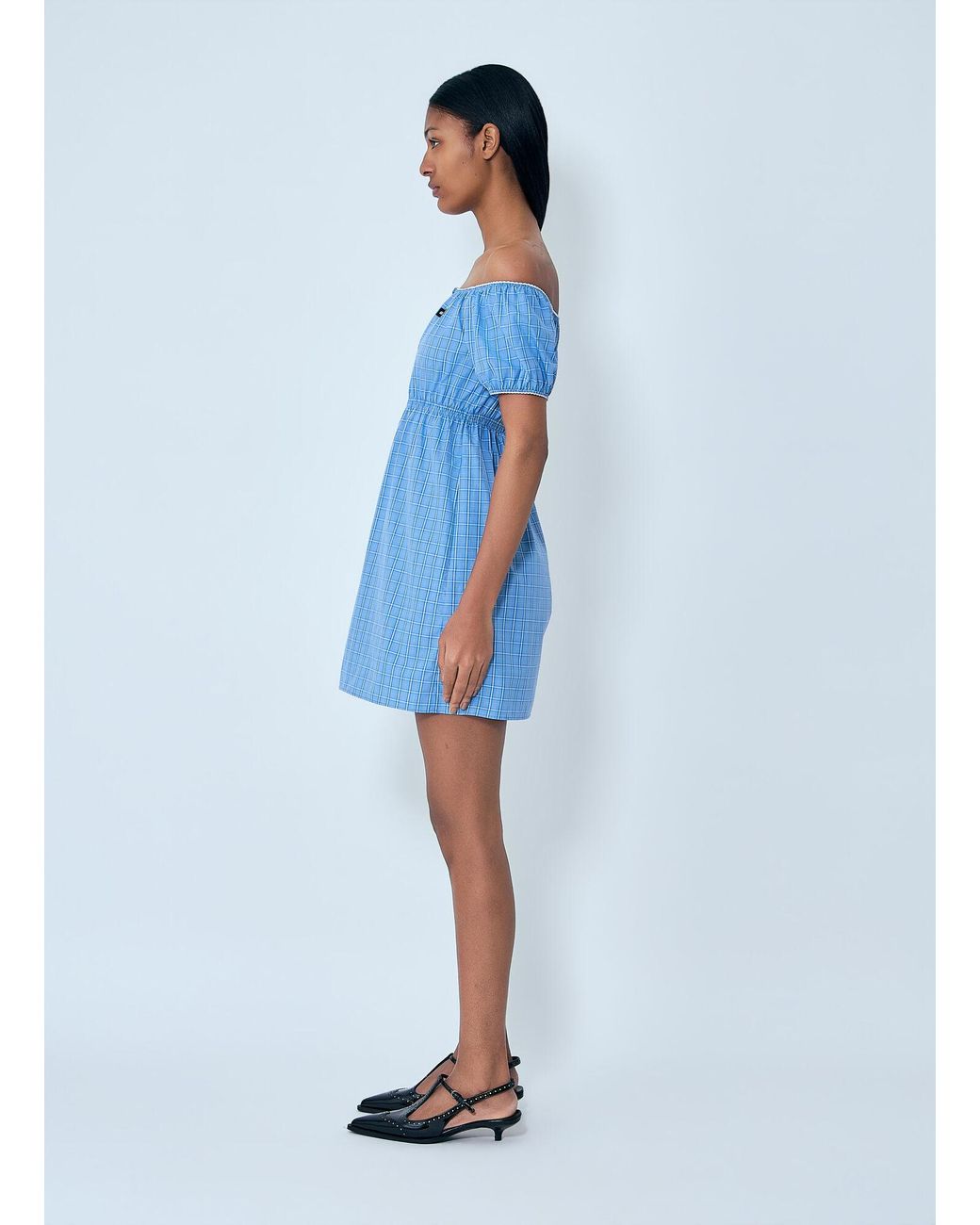 Miu Miu Blue Plaid-Pattern Mini Dress