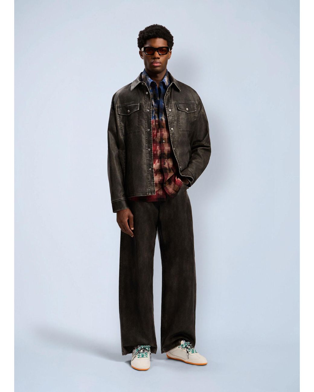 Palm Angels Red Curved Logo Check Shirt for men