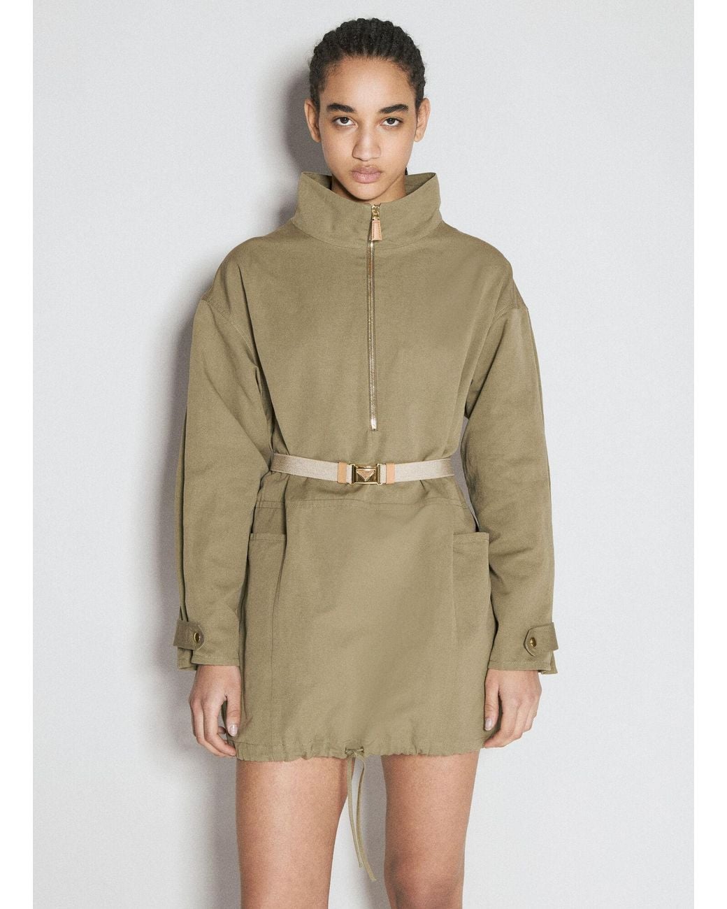 Prada Green Half-Zip Long Sleeve Dress