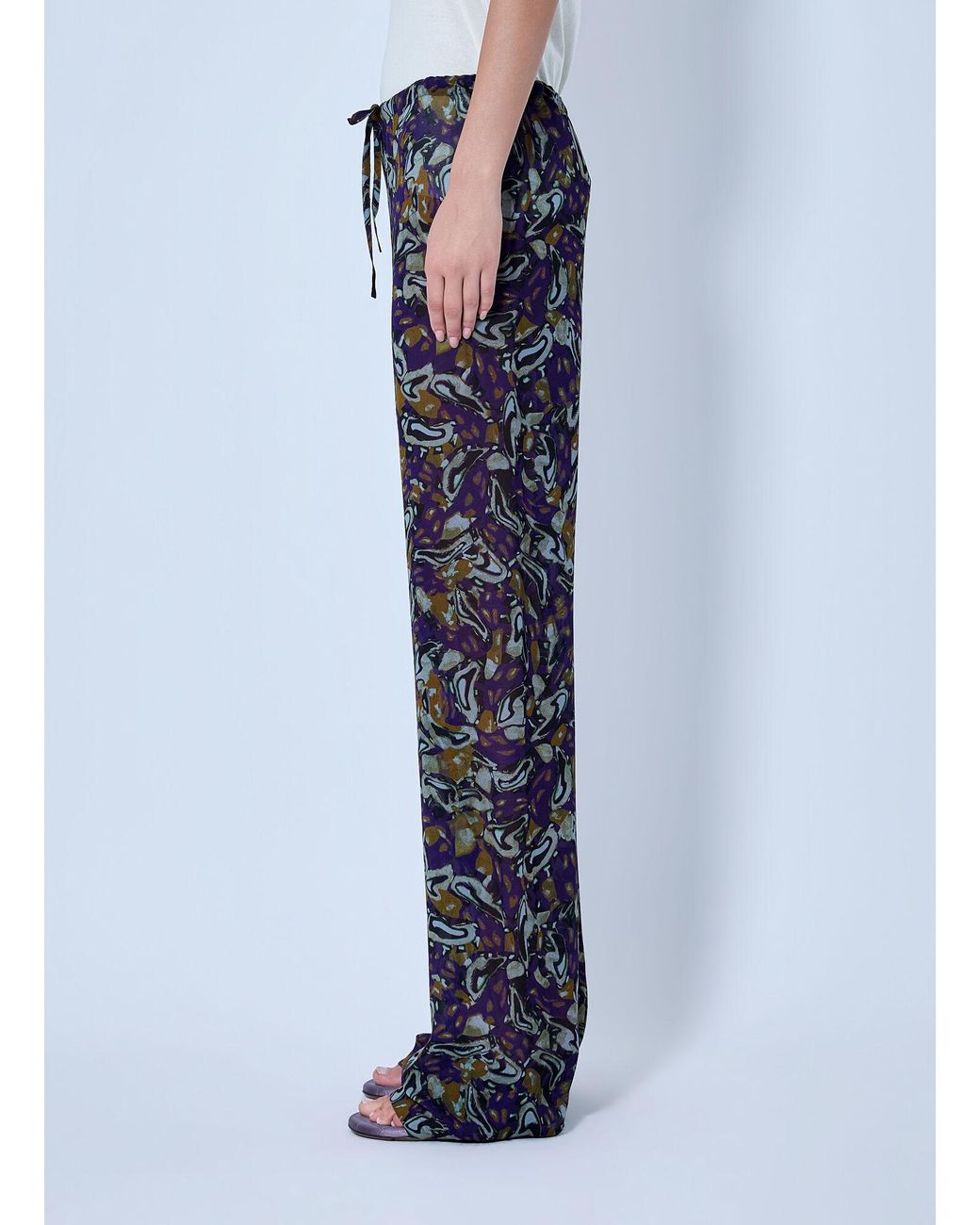 Dries Van Noten Blue Pachas Printed Silk Straight Pants