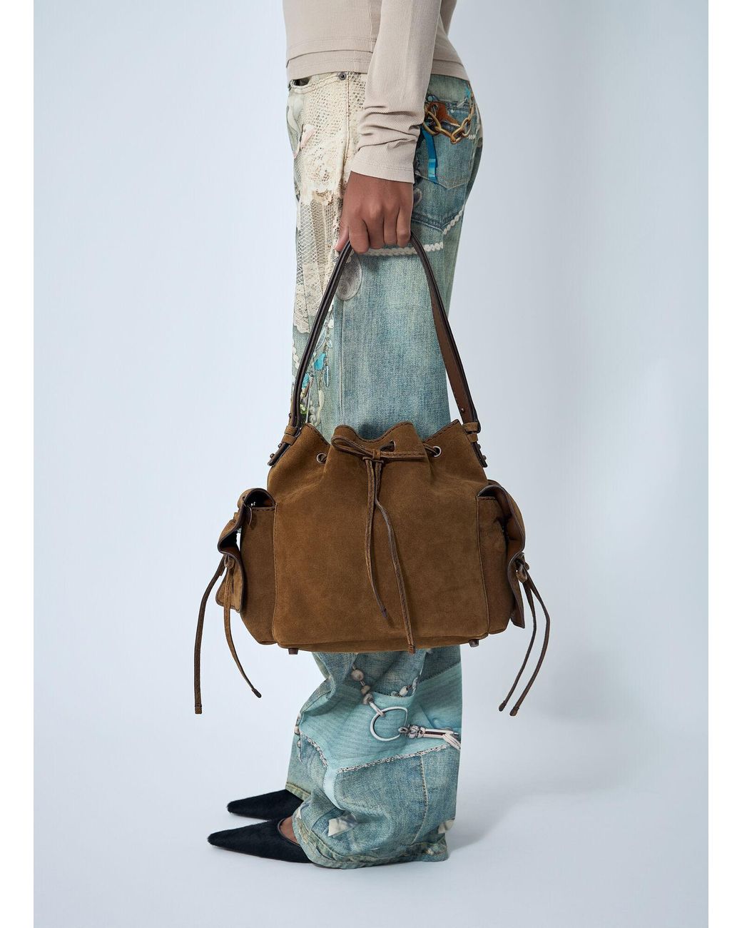 Acne Multicolor Suede Multipocket Bucket Bag