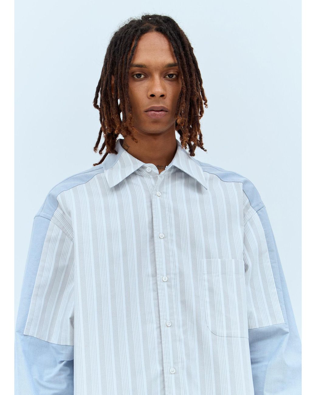 Thom Browne Blue Oversized Striped Shirt for men