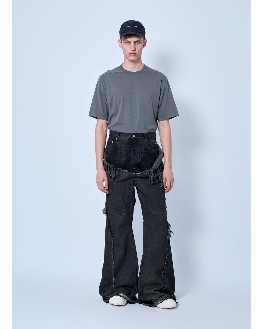 Rick Owens Black Shredded Denim Slivered Bootcut Jeans for men