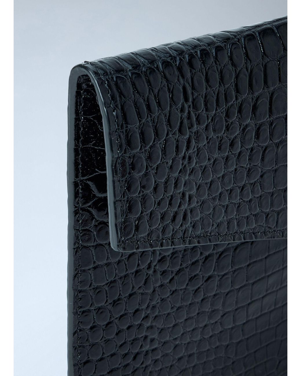 Saint Laurent Blue Uptown Crocodile-Embossed Shiny Leather Pouch