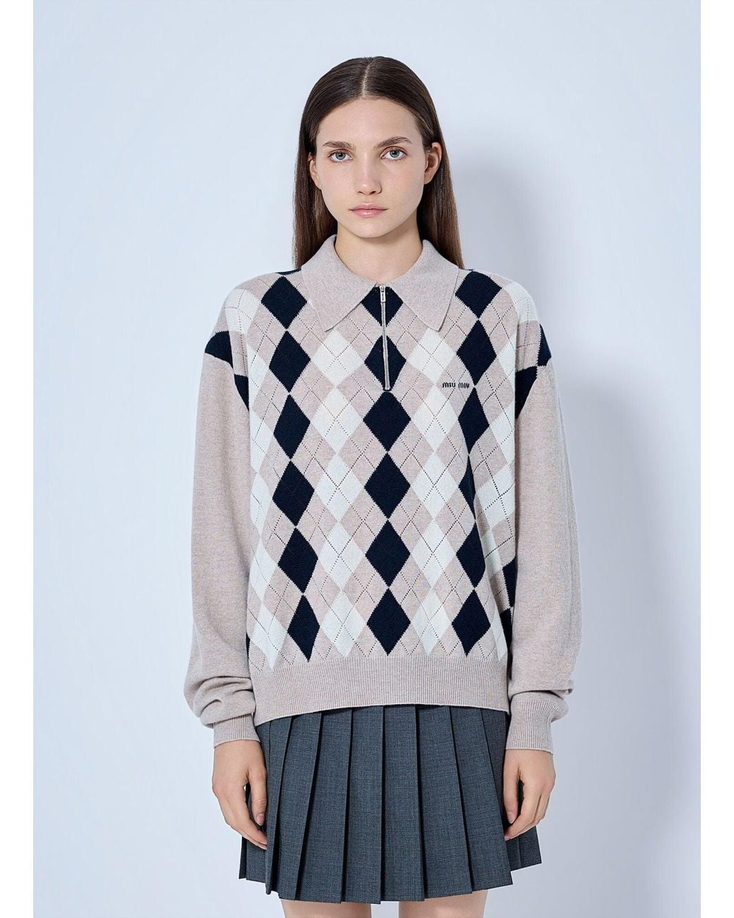 Miu Miu Gray Cashmere Polo Sweater