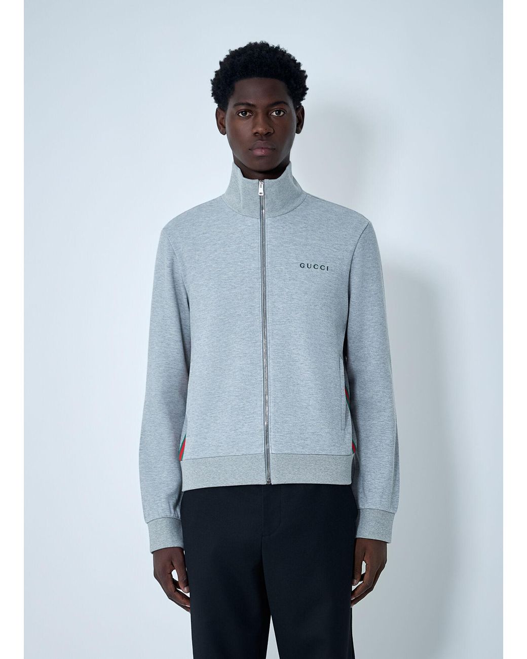 Gucci Blue Web Motif Zip-Up Sweatshirt for men