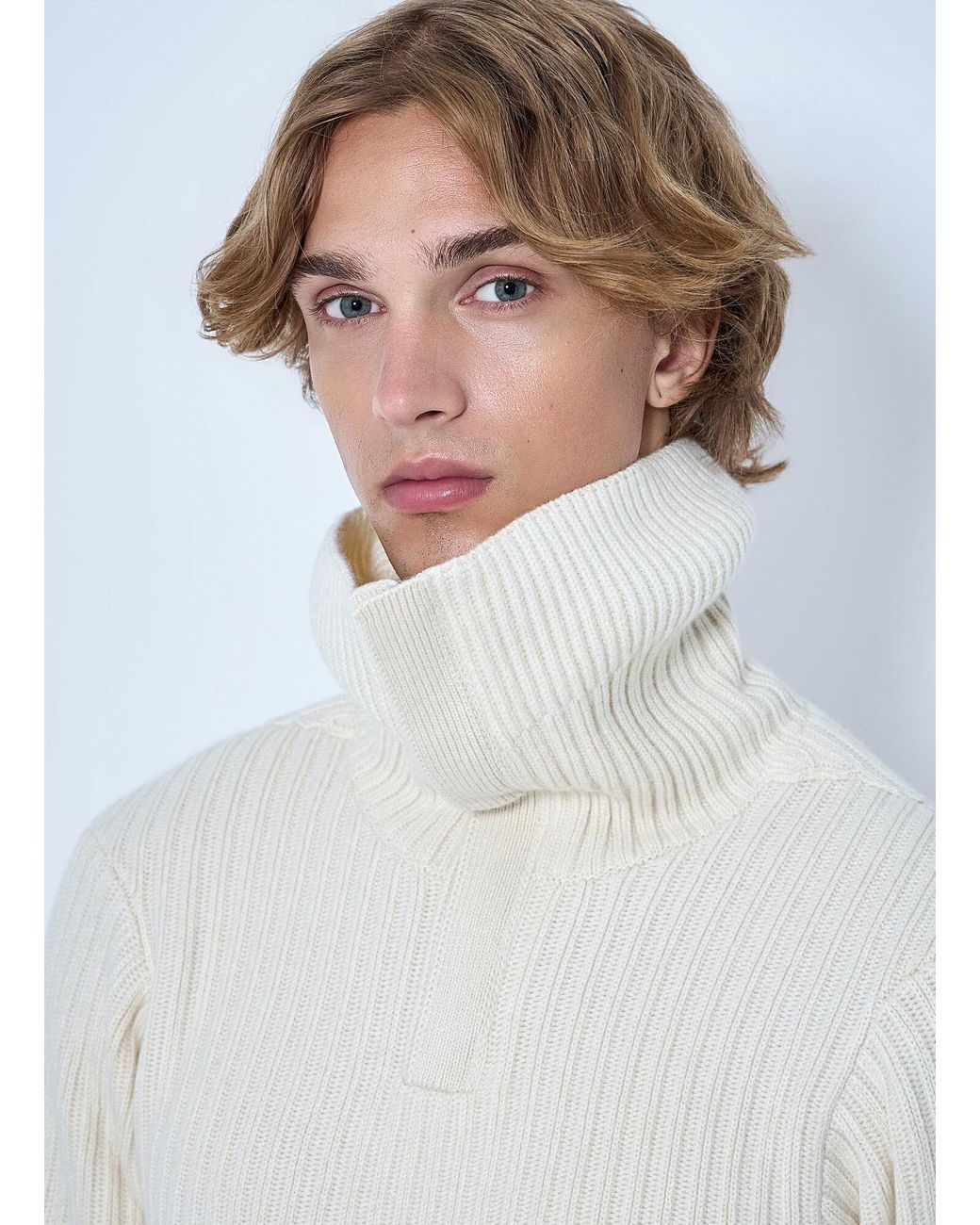 Bottega Veneta White Ribbed Knit Sweater for men