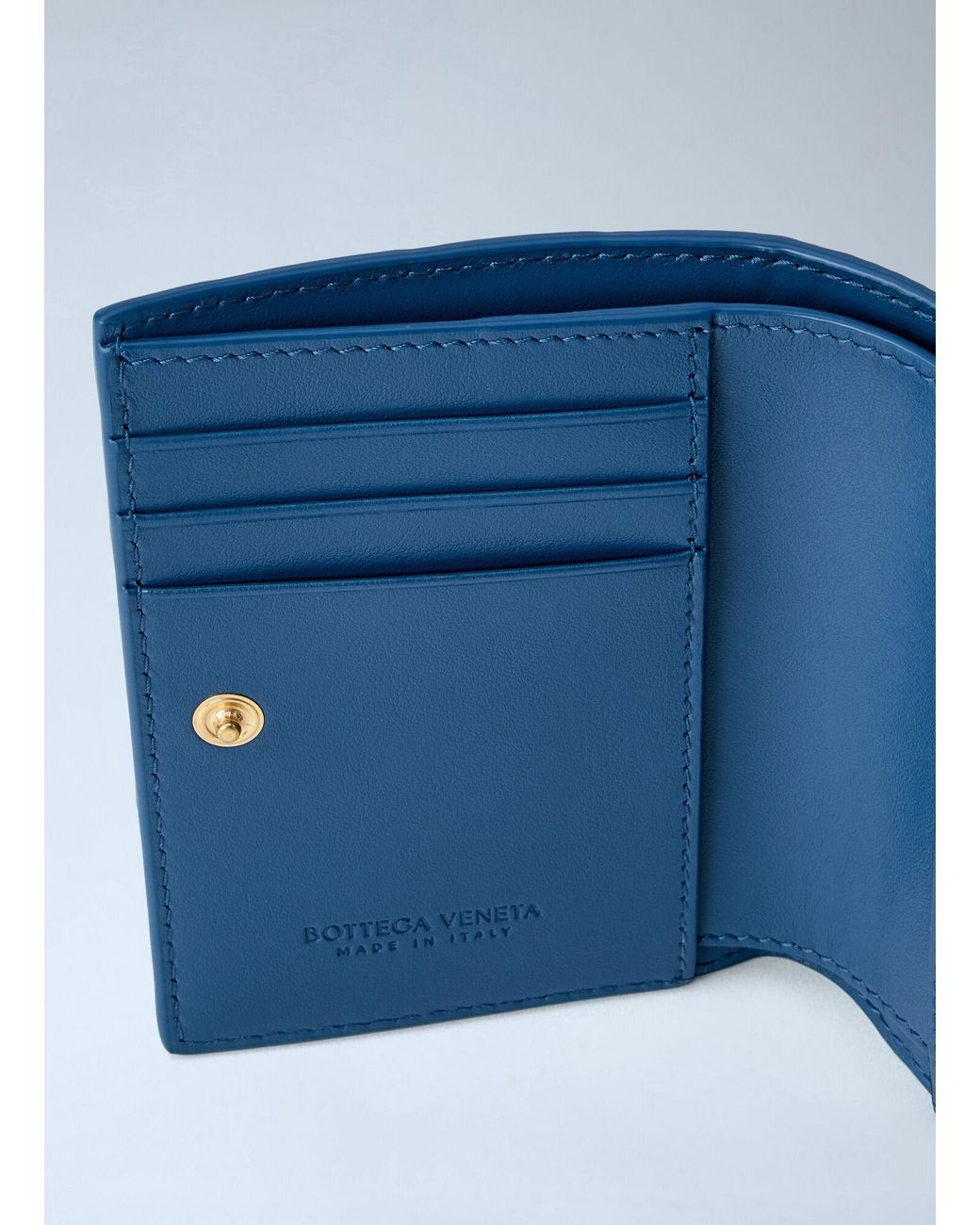 Bottega Veneta Blue Intrecciato Small Bi-Fold Wallet