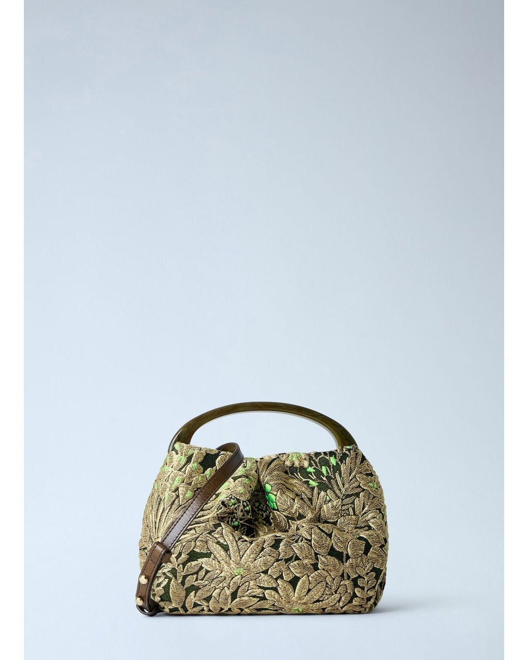 Dries Van Noten Green Small Floral Jacquard Top-Handle Bag