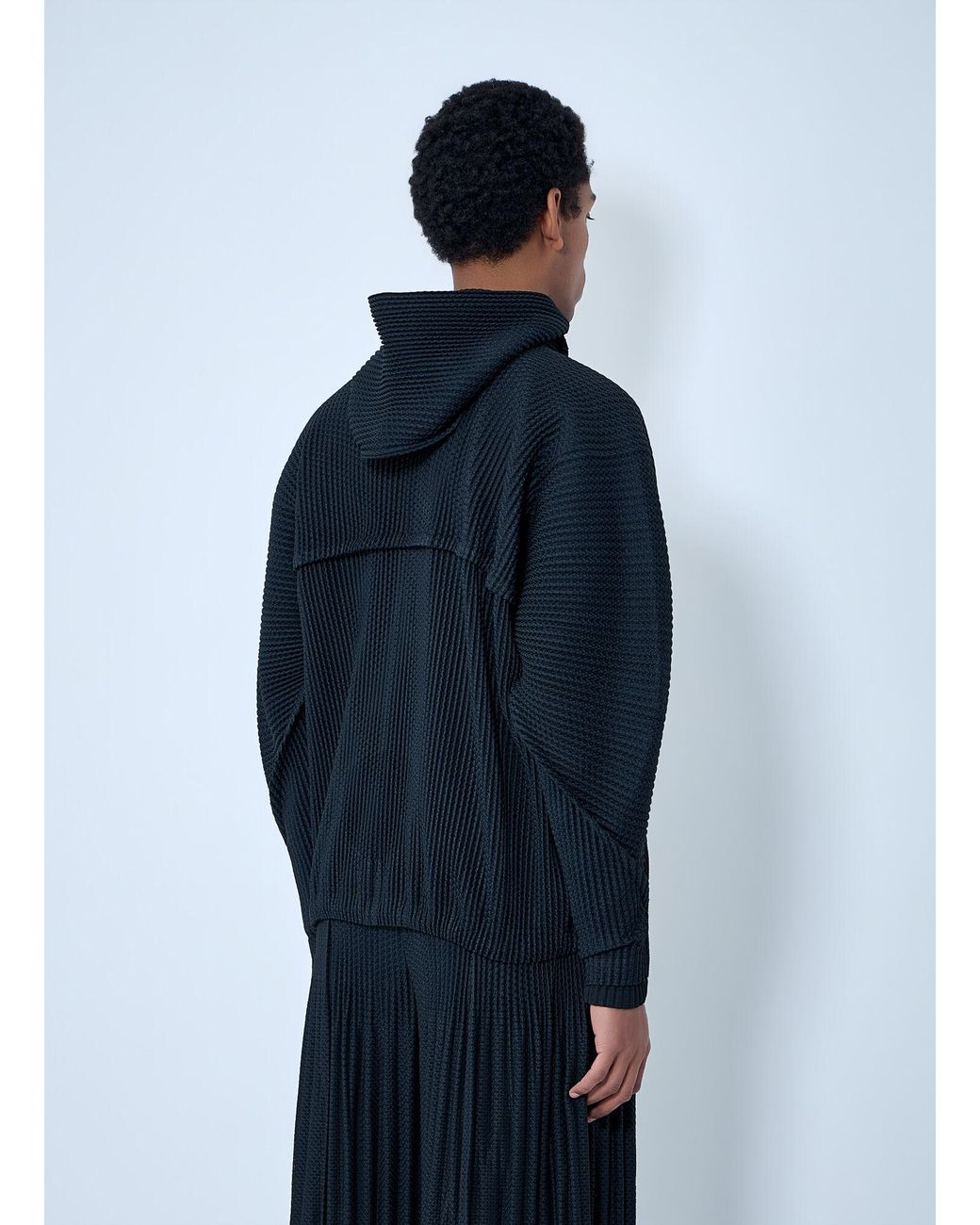 Homme Plissé Issey Miyake Blue Pleated Zip-Up Hooded Sweater for men