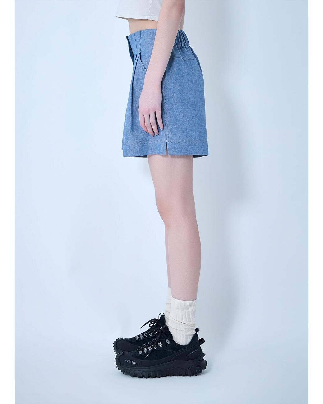 Moncler Blue High-Waisted Pleated Shorts