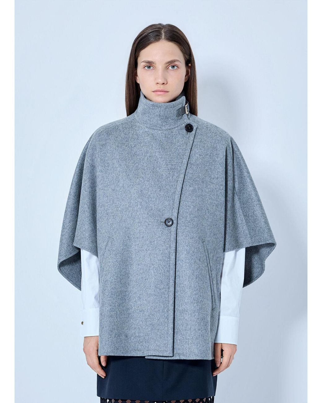 Max Mara Blue Asymmetric Cashmere Cape